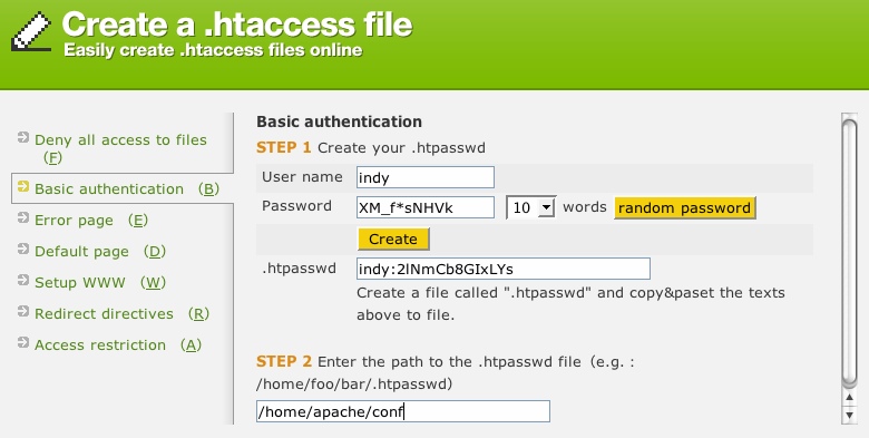Create htaccess file